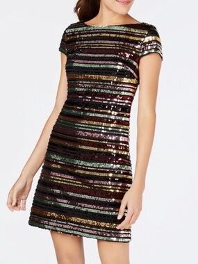Vince Camuto Multi-Color Striped Sequin Mini Dress size 8
